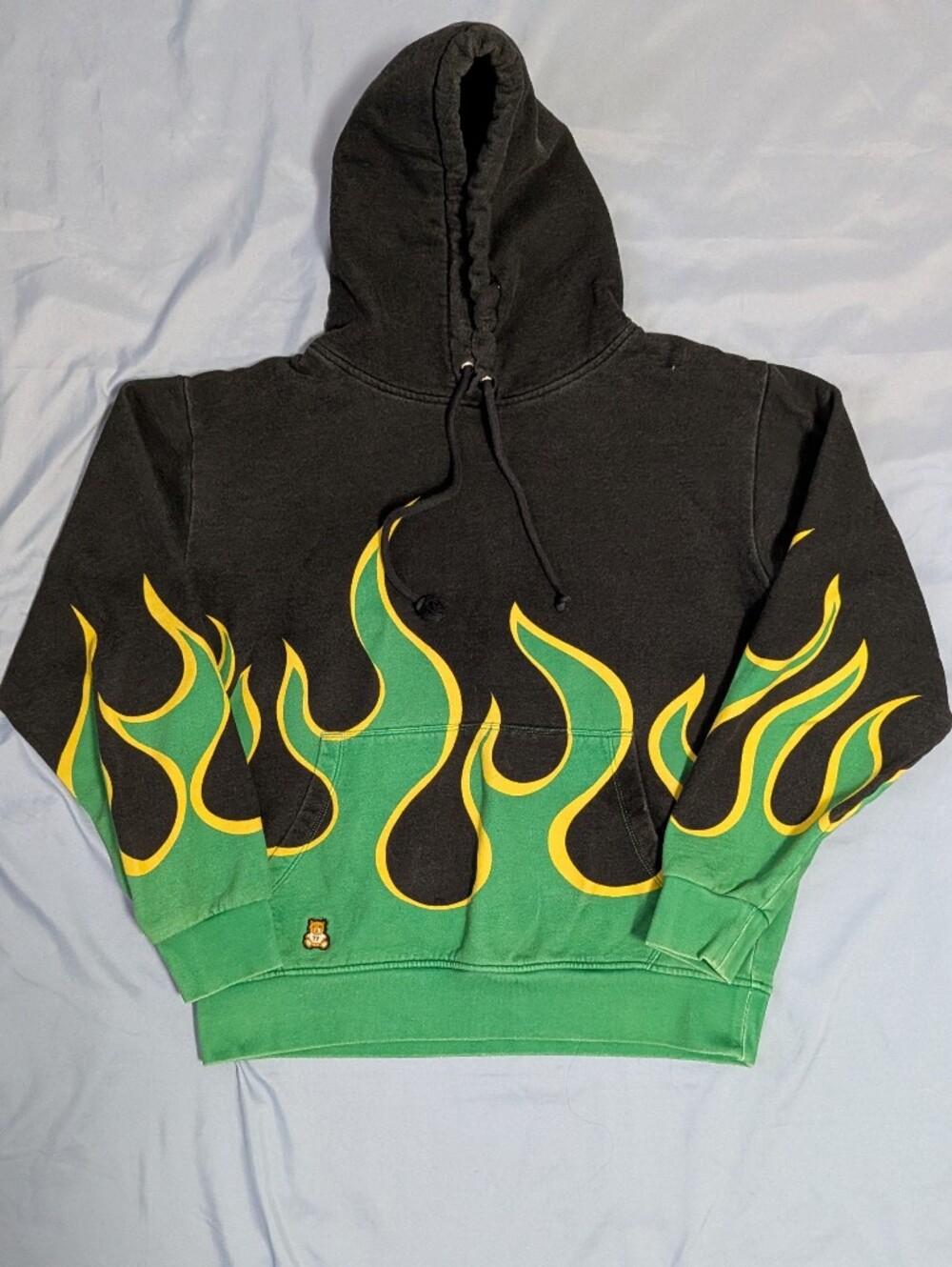 Teddy Fresh Flame Hoodie Mens Black Green  Streetwear Pullover Sweatshirt Small